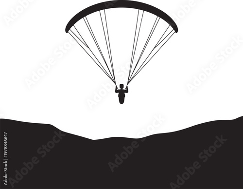 Person icon set with paragliding, silhouette, and dark for landscape and adventure