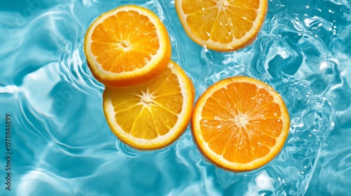 Orange Slices Float in Clear Water Creating a Bright Summer Scene