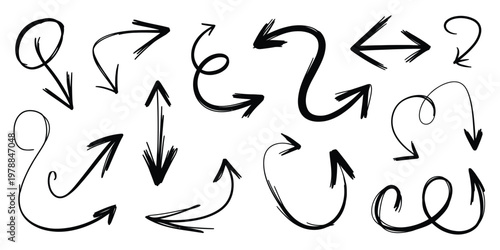 Collection of abstract directional arrows in various styles and orientations isolated on white background, Vector, illustration