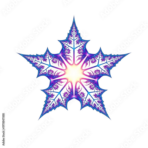 Detailed snowflake with glowing center and intricate patterns.