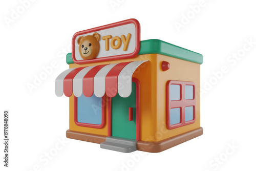 Cute colorful toy store illustration representing playful shopping, childhood joy, and small business retail concept