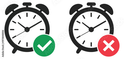 Time management icon with clock and checkmark sign, completion and approval concept symbolizing efficiency, deadlines and success, clean minimal vector