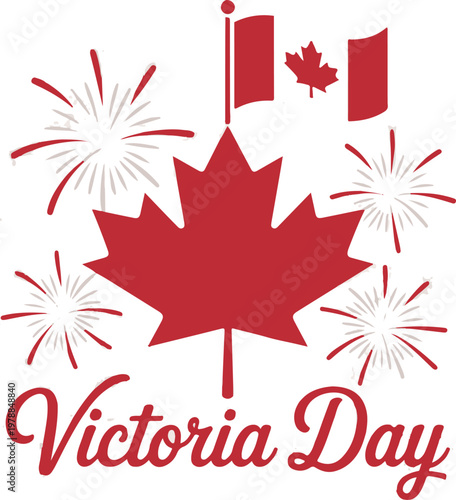Happy victoria day canada celebration with maple leaves.
