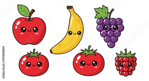 Adorable cartoon fruits and vegetables with cheerful faces are playfully arranged creating a vibrant still life silhouette high quality professional detailed