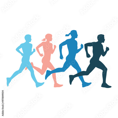 Four Runners in Motion with Gradient Color Shading