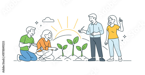 Growth and renewal in a symbolic or conceptual context where simple natural elements represent development and positive change, illustrated by grass sprouts combined with