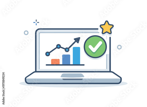 Digital learning analytics and performance tracking enabling evaluation of knowledge acquisition and educational outcomes, a laptop displaying a simple graph combined