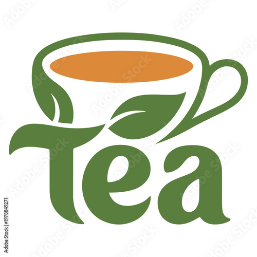 Elegant illustration of a teacup with the word tea creatively integrated