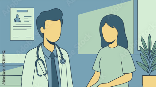 Doctor consulting a patient in a medical office illustration