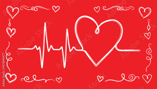 Heartbeat ECG Line Icon Comparison. Minimal illustration of red and black heartbeat ECG lines, representing heart rate monitoring, medical health status