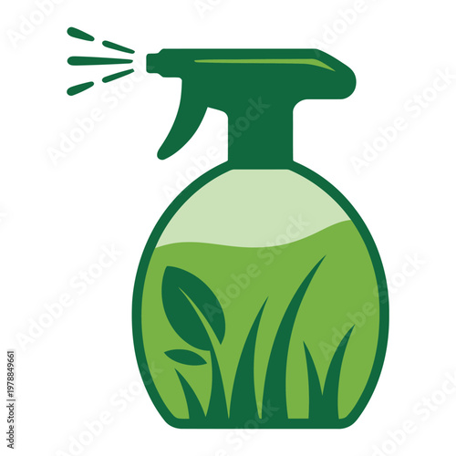 Spray bottle with a depiction of grass indicating natural or plant-based spray contents