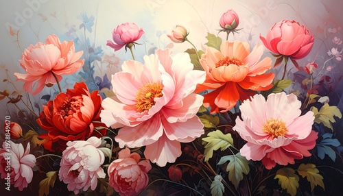 Vibrant Floral Display - A Watercolor Painting of Blossoming Flowers.