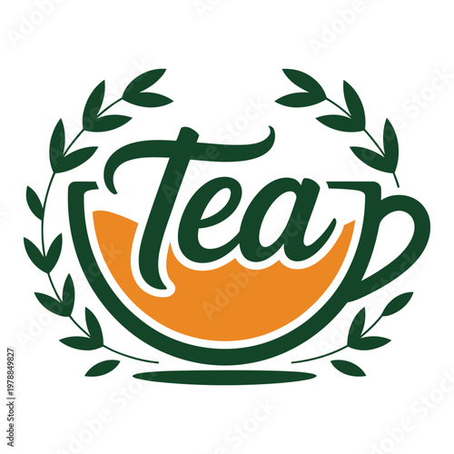 Elegant tea logo with laurel wreath and steaming cup design