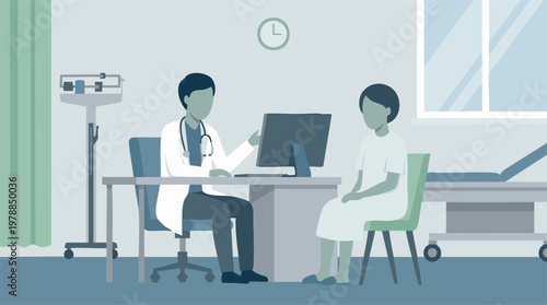 Doctor consulting patient in a modern medical examination room