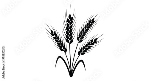 A striking black silhouette depicts several stalks of wheat gracefully arranged with delicate detail silhouette high quality professional detailed modern