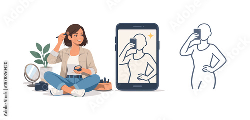 A lifestyle photo posing scenario where an individual prepares for a casual photoshoot, reflecting social media presence, personal branding, and everyday creativity, a