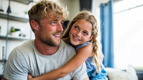 Father and Daughter Spending Time Together Indoors and Sharing a Happy Moment...