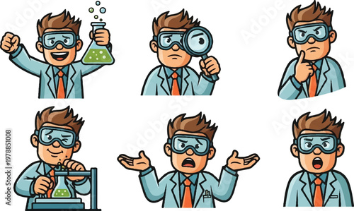 Photos Scientist illustrations set demonstrating various reactions and expressions