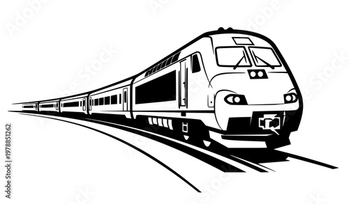 Minimal passenger train curved track icon vector illustration simple railway design isolated on white background