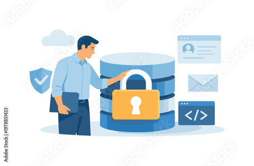 Data privacy protection scenario where a professional secures sensitive information in a digital environment, representing confidentiality, trust, and responsible data