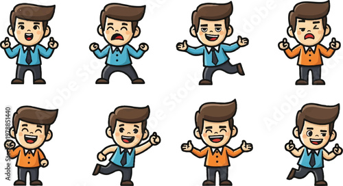 Cartoon businessman characters with various emotions and poses