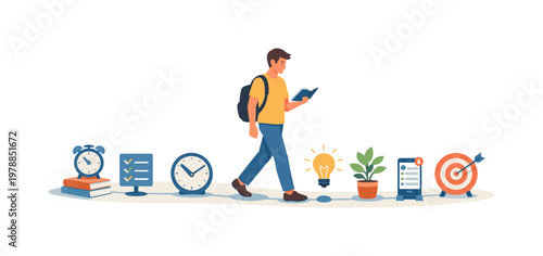 An individual using supportive techniques to manage ADHD symptoms in a calm daily routine, incorporating structure and tools to improve productivity and well-being,