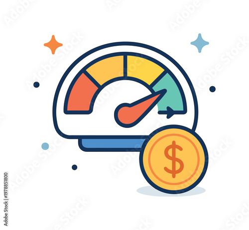 Usage-based pricing and pay-as-you-go models focused on charging customers based on actual consumption instead of fixed plans, a meter gauge combined with a coin and a