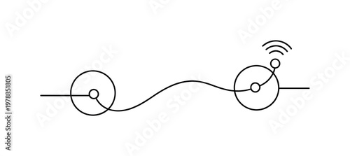 Digital connection and seamless communication across modern networks and remote environments, a minimal line forming two linked nodes that smoothly extend into a