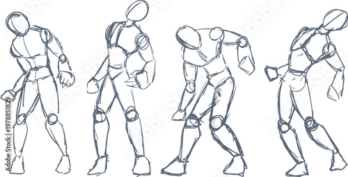 Sketches of male bodies in dynamic poses capturing movement anatomy and gesture for artistic reference and creative illustration projects draw
