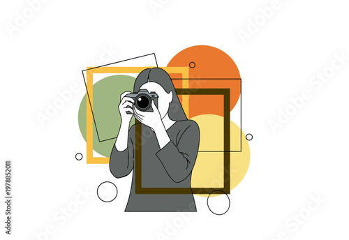 Minimalist female photographer with geometric background elements
