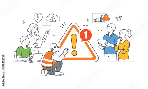 Individual responding to alerts or important notices in a digital or physical setting as part of risk awareness and decision-making, visualized with a metaphor of a