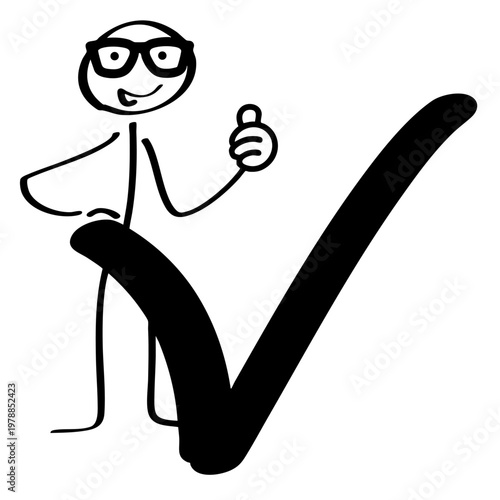A cartoon character giving a thumbs up with a large check-mark