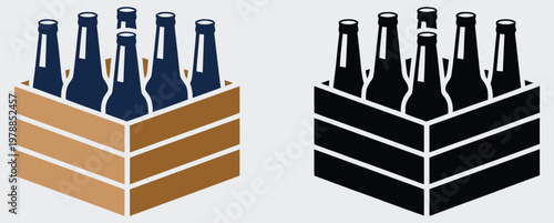 Beer case icon, crate with bottles vector illustration representing beverage delivery, storage and distribution, modern minimal style ideal for alcohol industry branding, apps, menus and commercial de