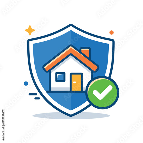 Insurance coverage focused on financial protection and risk management in everyday life, a shield surrounding a house and a small checkmark symbolizing safety and secured