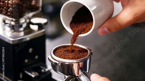 Grinding Coffee Beans and Preparing Espresso at a Local Cafe in the Morning