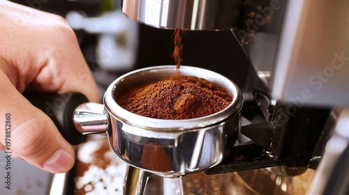 Grinding Coffee Beans and Preparing Espresso at a Local Cafe in the Morning