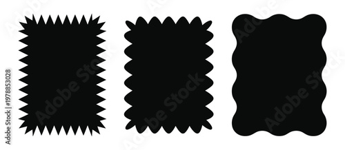 Three black textured vertical bars with varying widths and heights isolated on white background, Vector, illustration