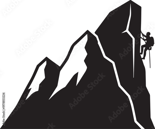 Man climbing steep mountain rock face.