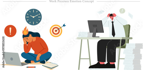 Work Pressure Emotion Concept Flat Vector Career Burnout Deadline Stress Illustration