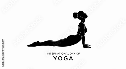 Silhouette vector illustration of woman in cobra pose for International Day of Yoga. Yoga pose for wellness and flexibility. International Day of Yoga concept for health and fitness.