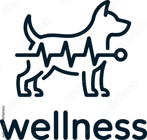 Dog electrocardiogram icon with word wellness animal