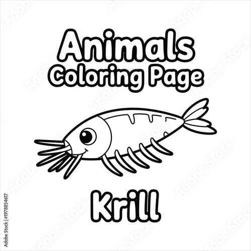 Krill Animal Coloring Page for Kids – Cute Ocean Sea Creature Outline Illustration for Coloring Book