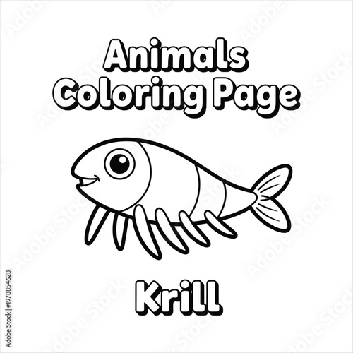 Animals Coloring Page Krill – Cute Cartoon Krill Line Art Printable for Kids Ocean Animal Coloring Book