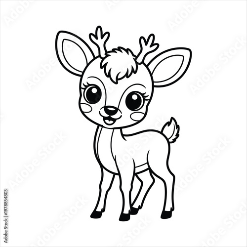 Cute Cartoon Baby Deer Coloring Page for Kids – Adorable Fawn Line Art Printable Worksheet