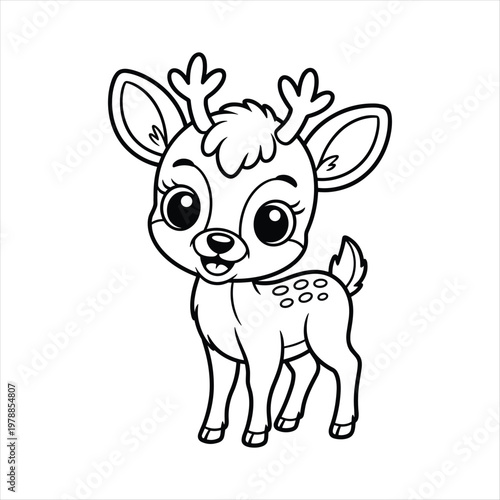 Cute Baby Deer Coloring Page for Kids – Cartoon Fawn Line Art Printable Animal Worksheet