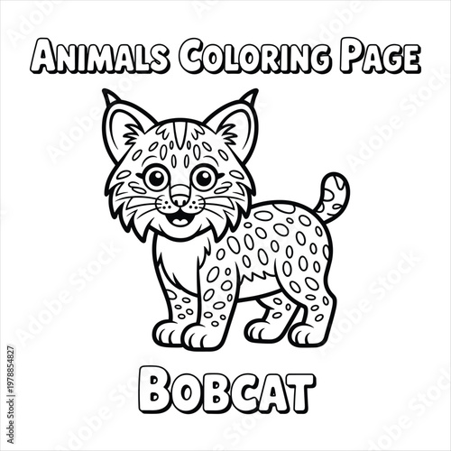 Cute Bobcat Animal Coloring Page for Kids – Printable Cartoon Wild Cat Line Art Illustration