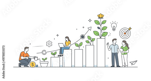 Symbolic representation of personal or business growth through gradual development and long-term investment in a modern context, visualized with a metaphor of a plant