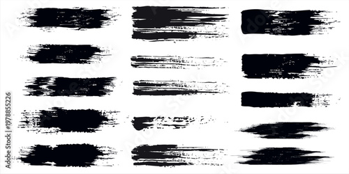 Grunge brushes. Paintbrush sketch strokes, black splash distress texture and paint daub. Rough ink stain and calligraphy element vector set. Illustration sketch grungy shape.
