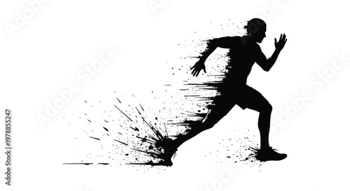 A dynamic image of a running man dissolving into particles showcasing energy and motion in silhouette high quality professional detailed modern