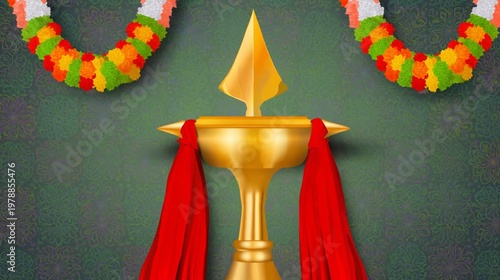 Festival Decoration With Oil Lamp and Garlands in a Vibrant Setting During th...